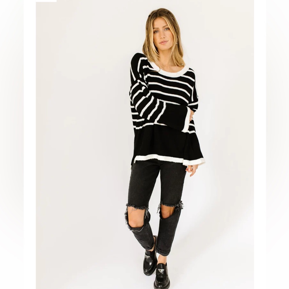 09 Boho spring oversized Knit sweater striped top - Picture 3 of 5